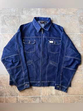 Vintage 00s Rocawear Dark Blue Denim Zip-Up Jacket